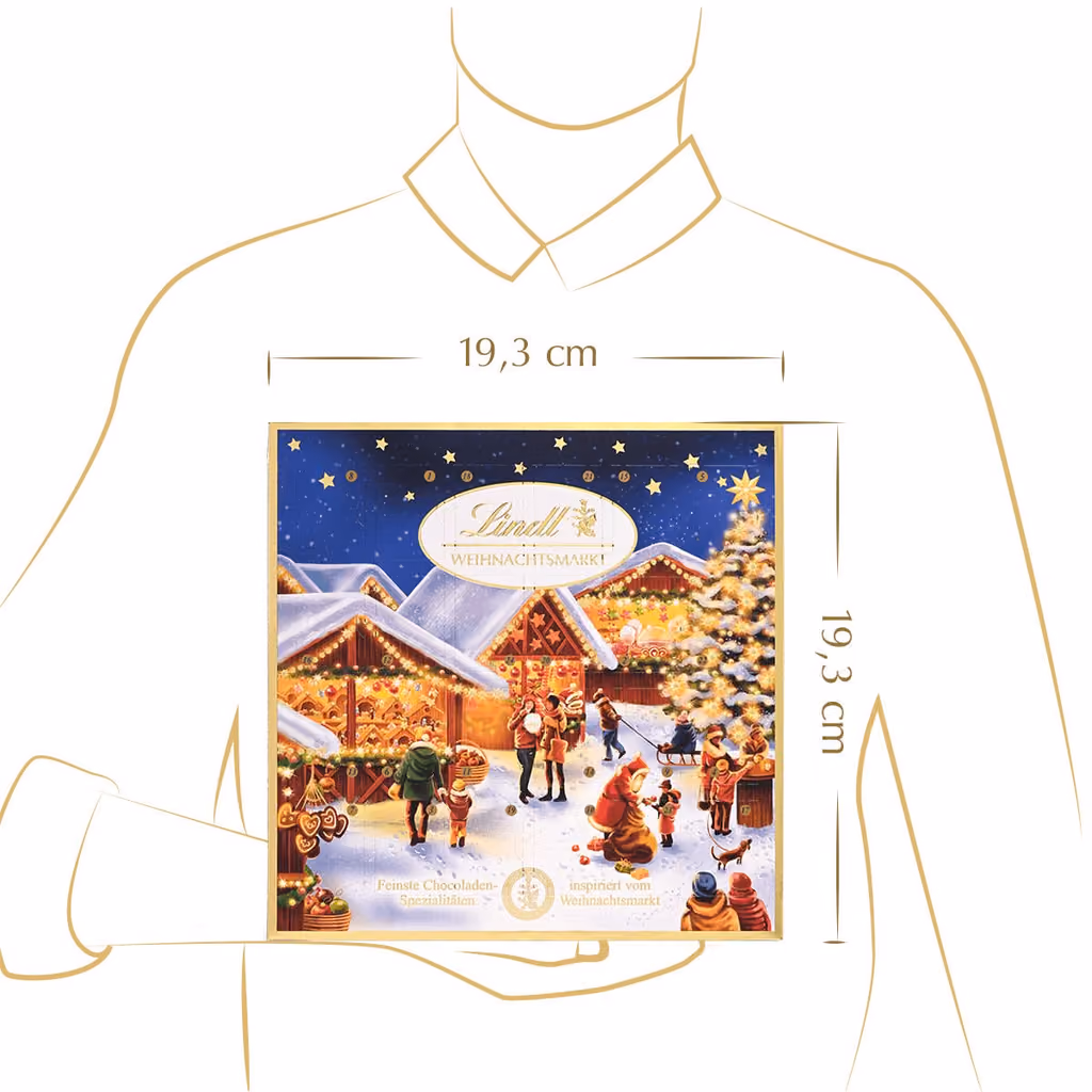 Lindt's count card for the Weihnachtsmarkt Mini-Tisch calendar: five mini-ball flavours with the number of each