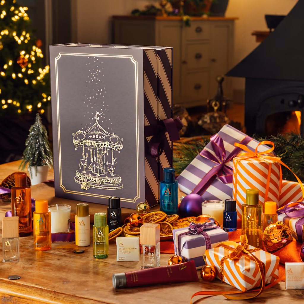 The 25 products from the ARRAN 2026 calendar laid out