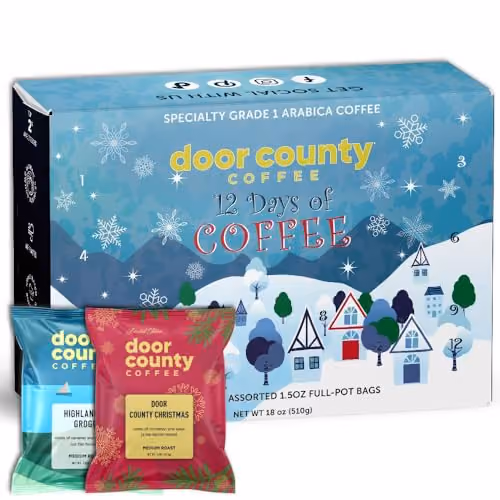 Door County 12 Days of Coffee - Flavored Ground Full-Pot Bags advent calendar contents, photograph 1 of 2