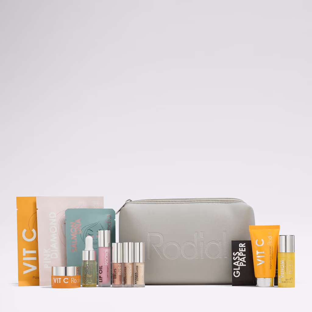 The 12 Days of Rodial Glow pouch with its 12 minis in front