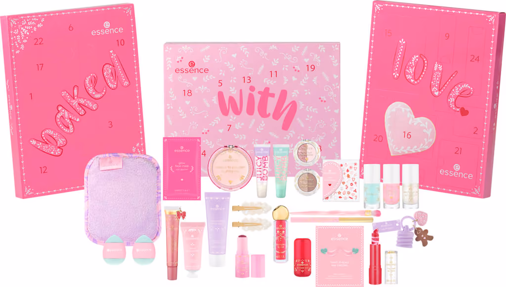 The Baked With Love box open in three panels with the products in front
