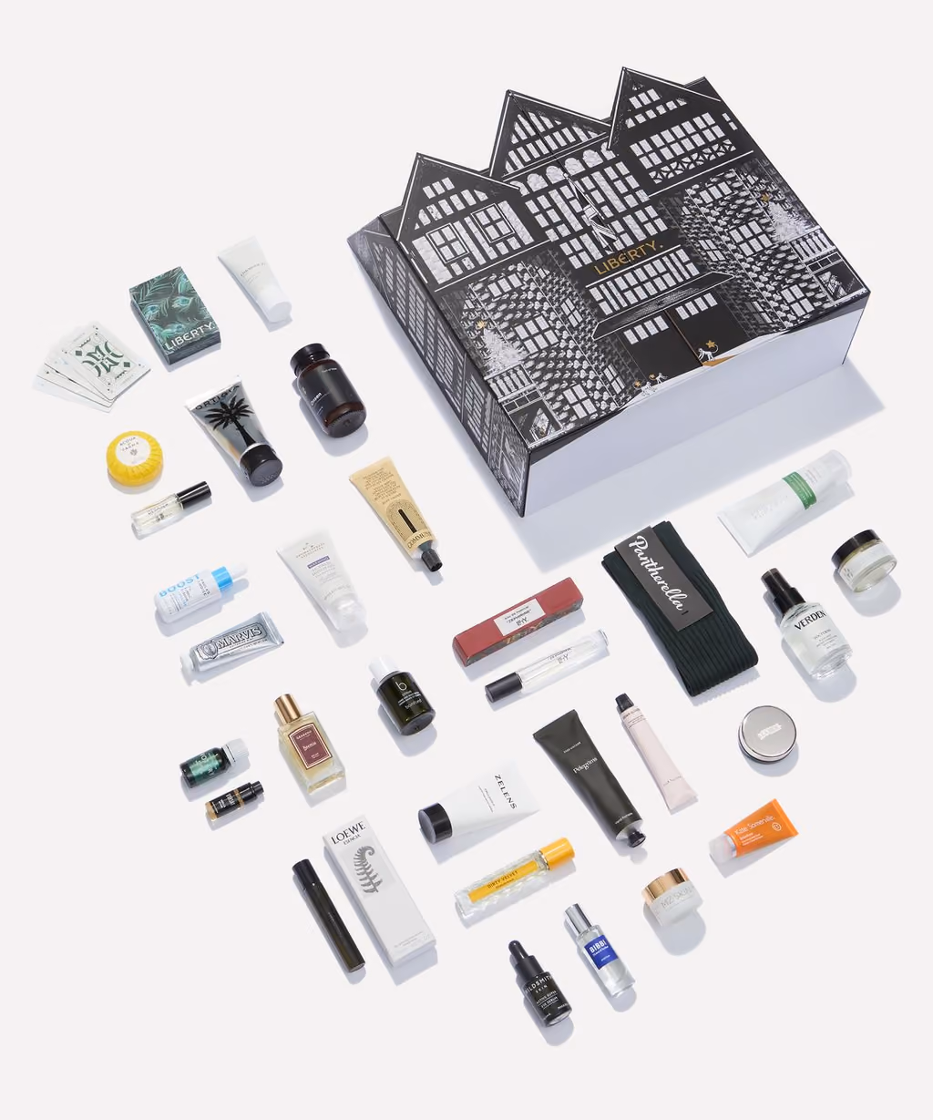 The 29 pieces from the Liberty Men's advent calendar laid out