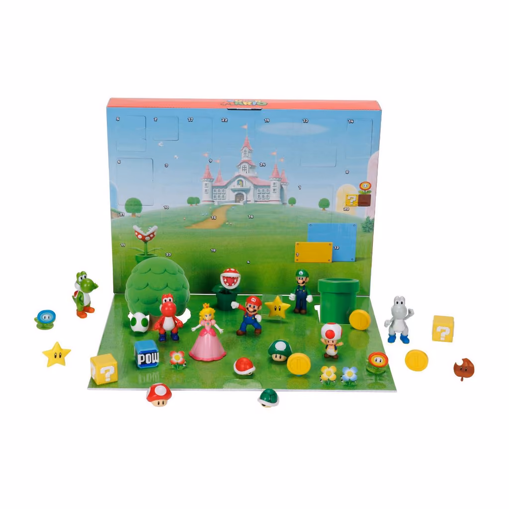 The box opened into its pop-up Mushroom Kingdom scene with the figures standing in it
