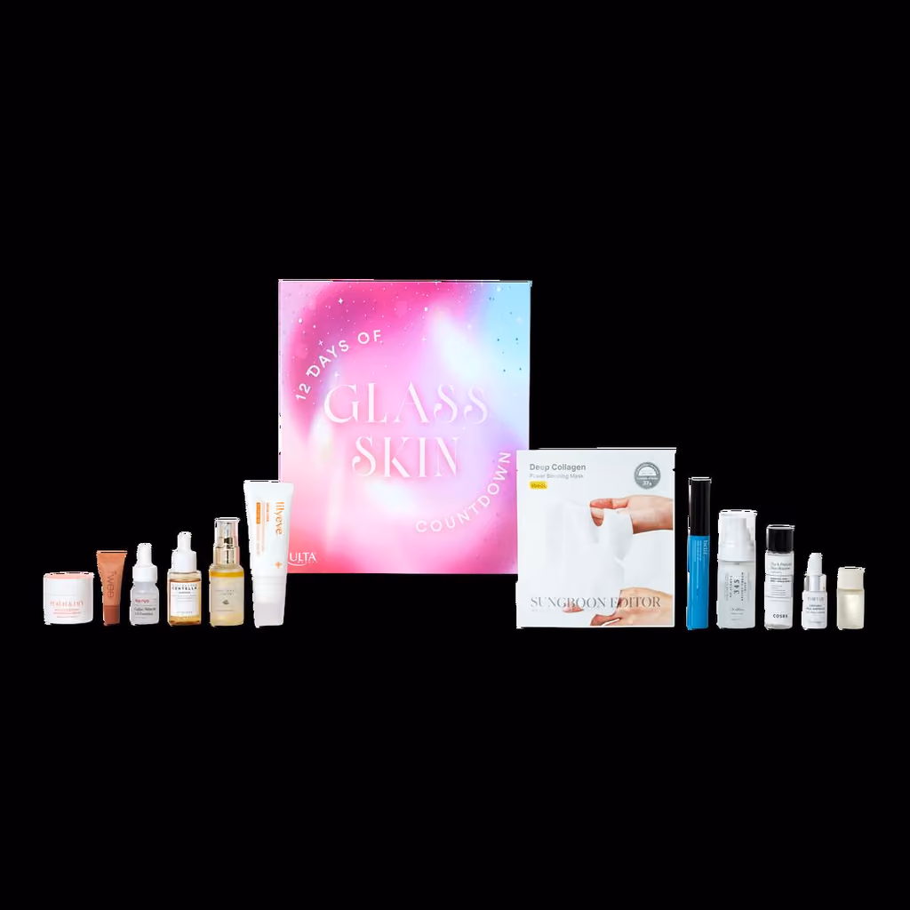 The box with the twelve products lined up beside it