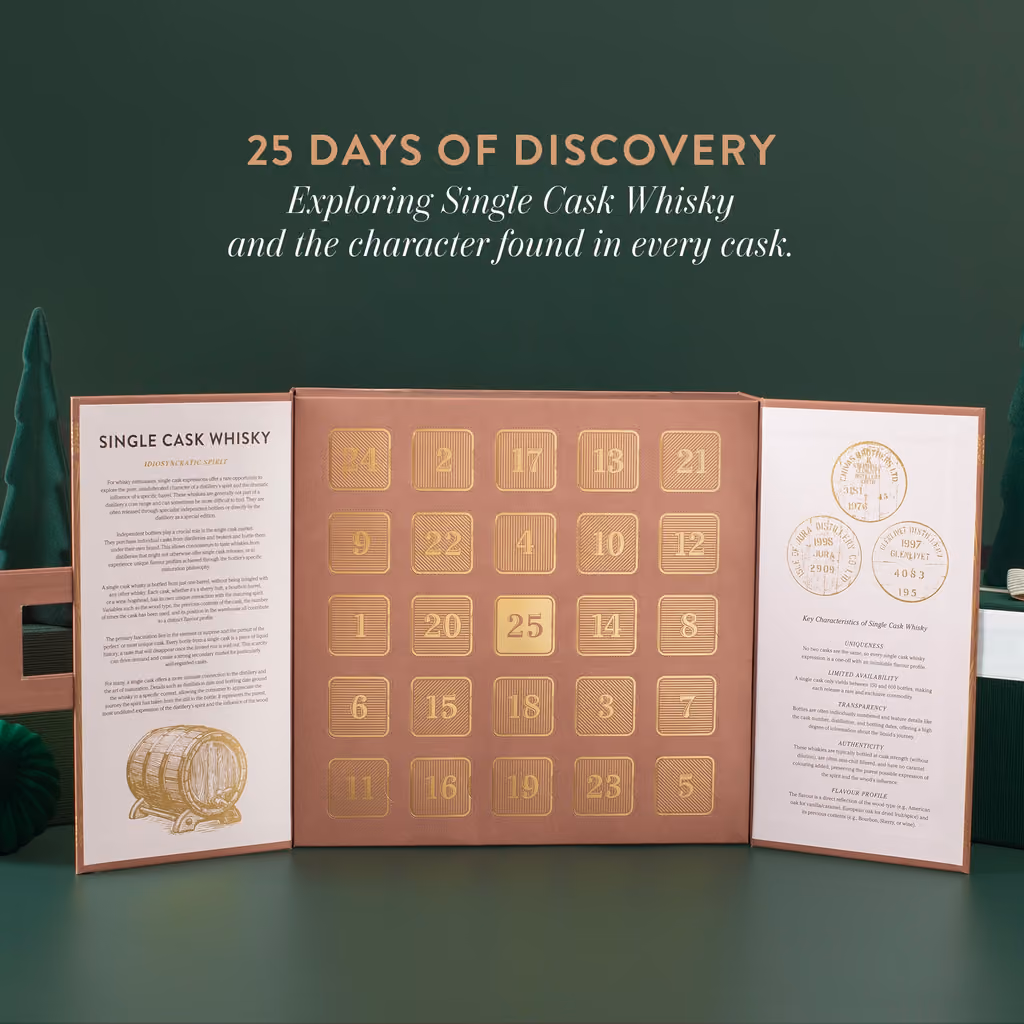 The box opened out to the numbered doors with an introduction to single cask whisky