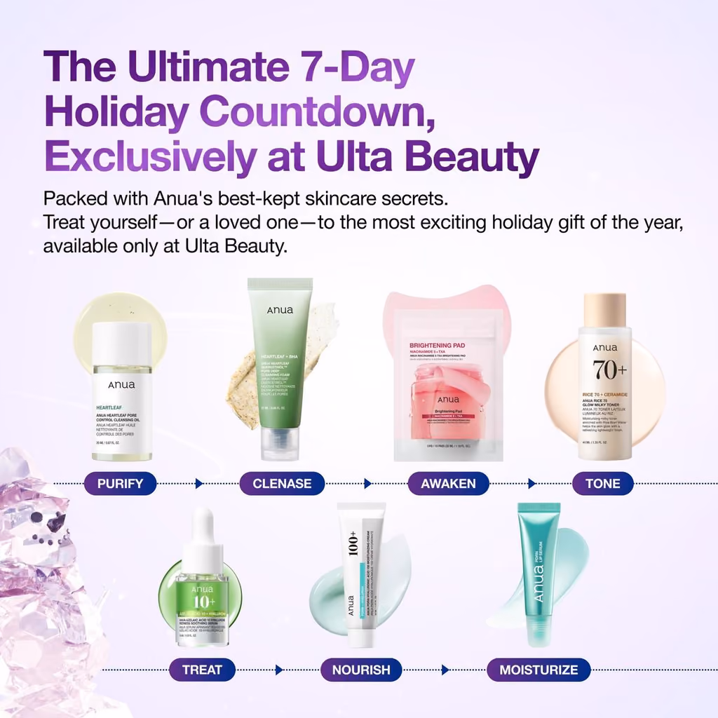 The seven steps laid out from cleanse to moisturize