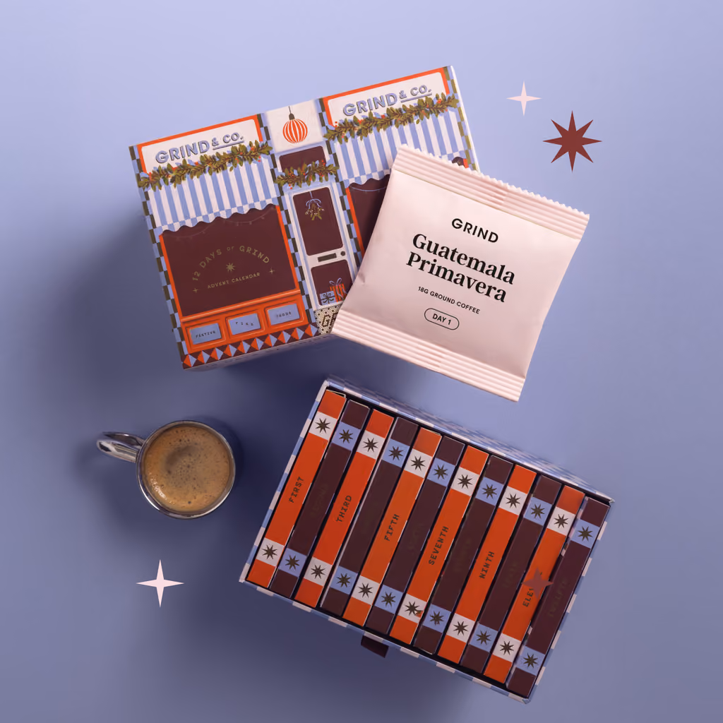 The Grind ground coffee advent calendar in the studio