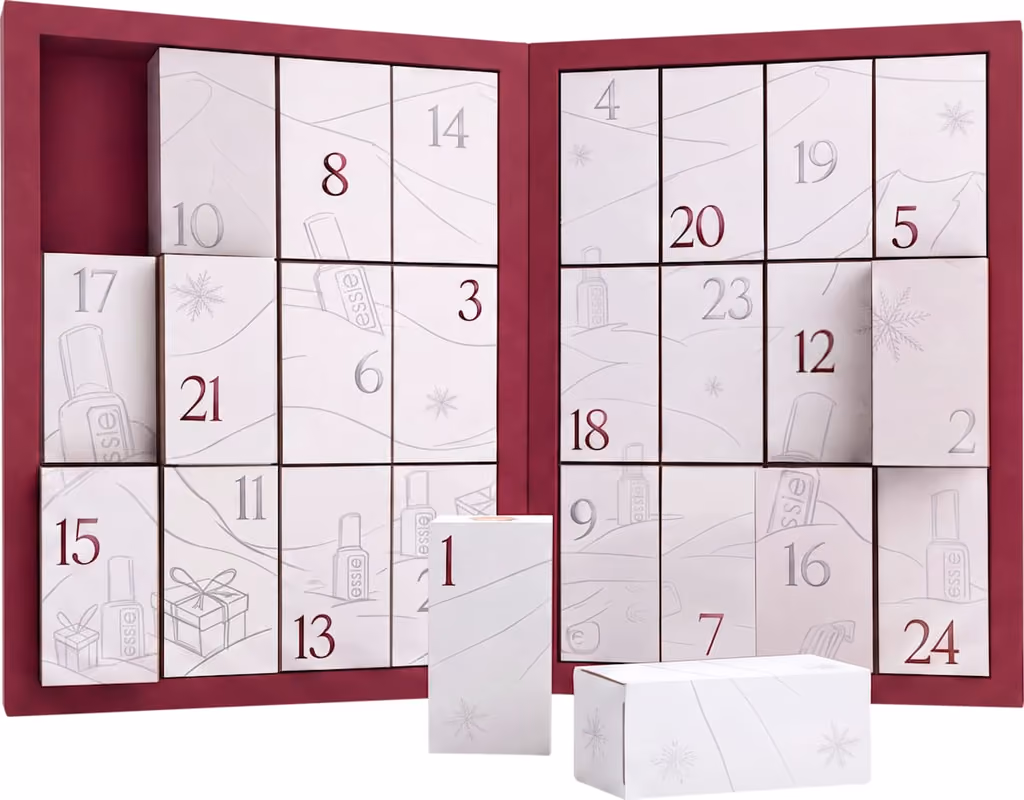 The essie box open, its 24 numbered doors showing