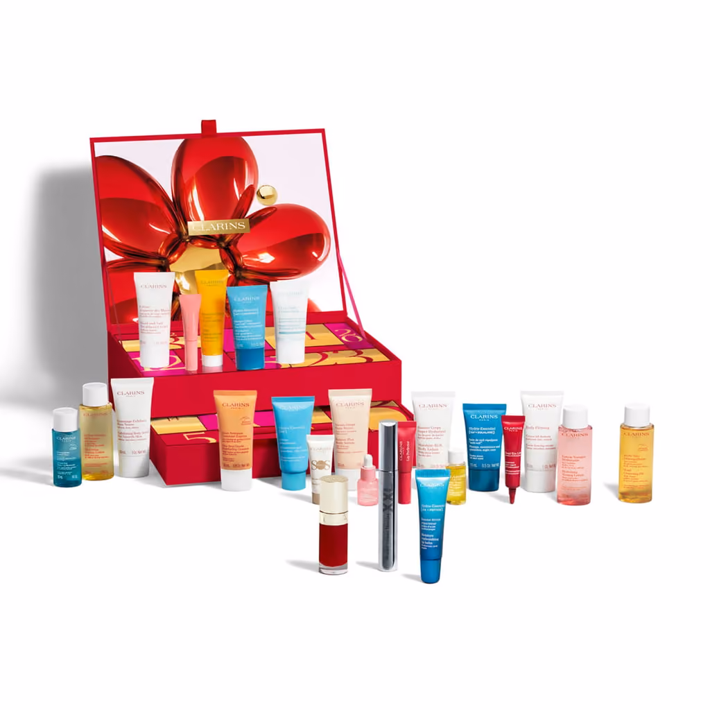 The open box with the 24 products in front of it