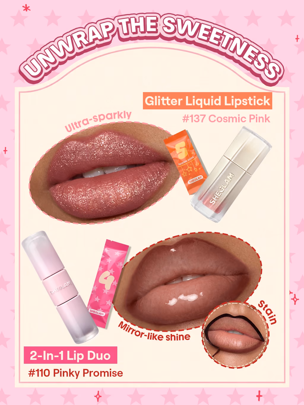 The candy wrappers spilling out of the clear pink bag