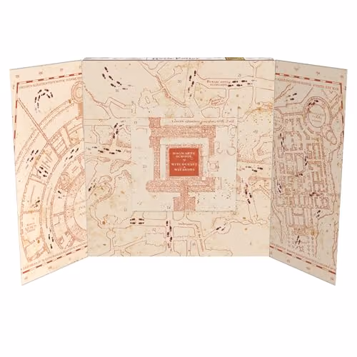 The calendar unfolded flat, showing the full Marauder's Map artwork inside