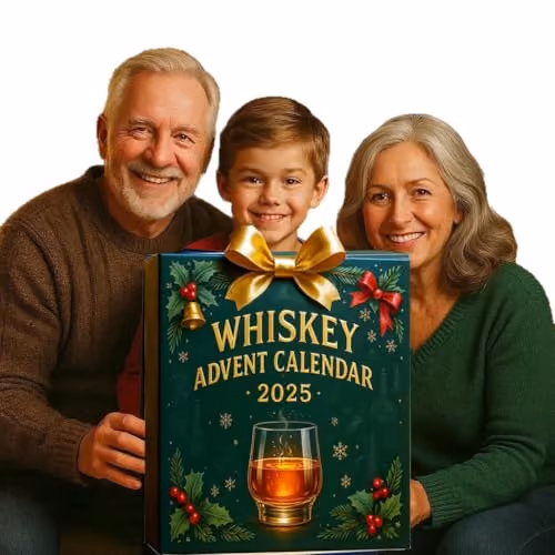 A family holding the Whiskey Advent Calendar 2025 box