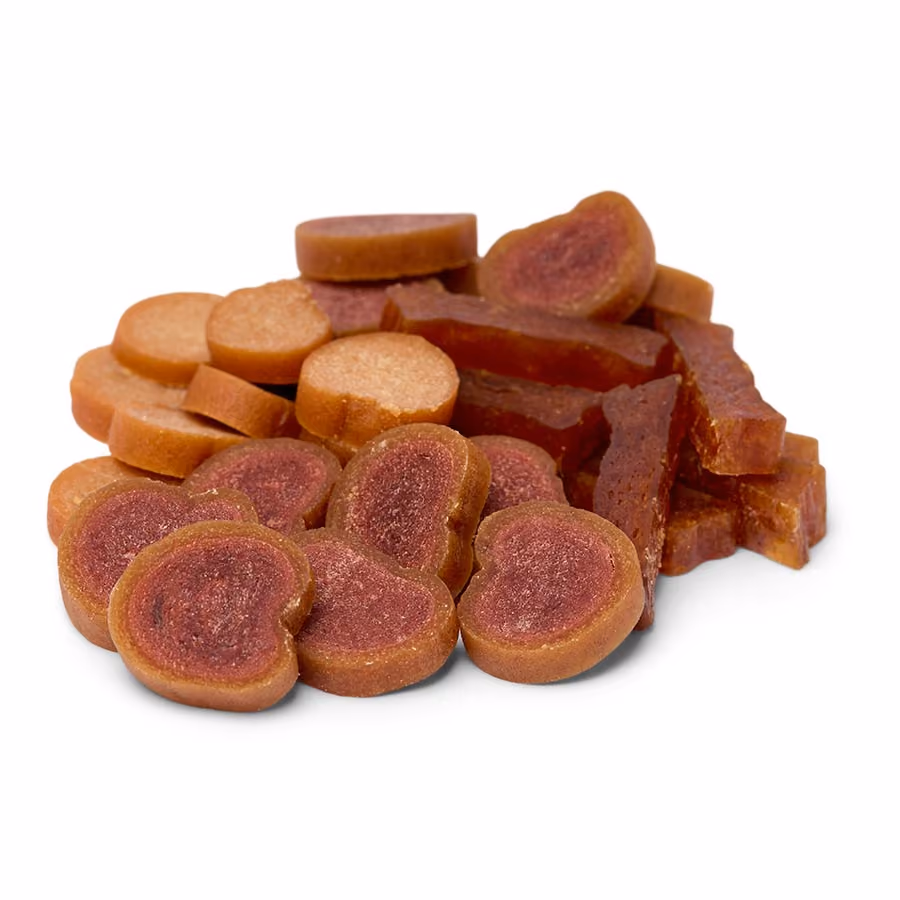 A heap of the heart-shaped meat treats