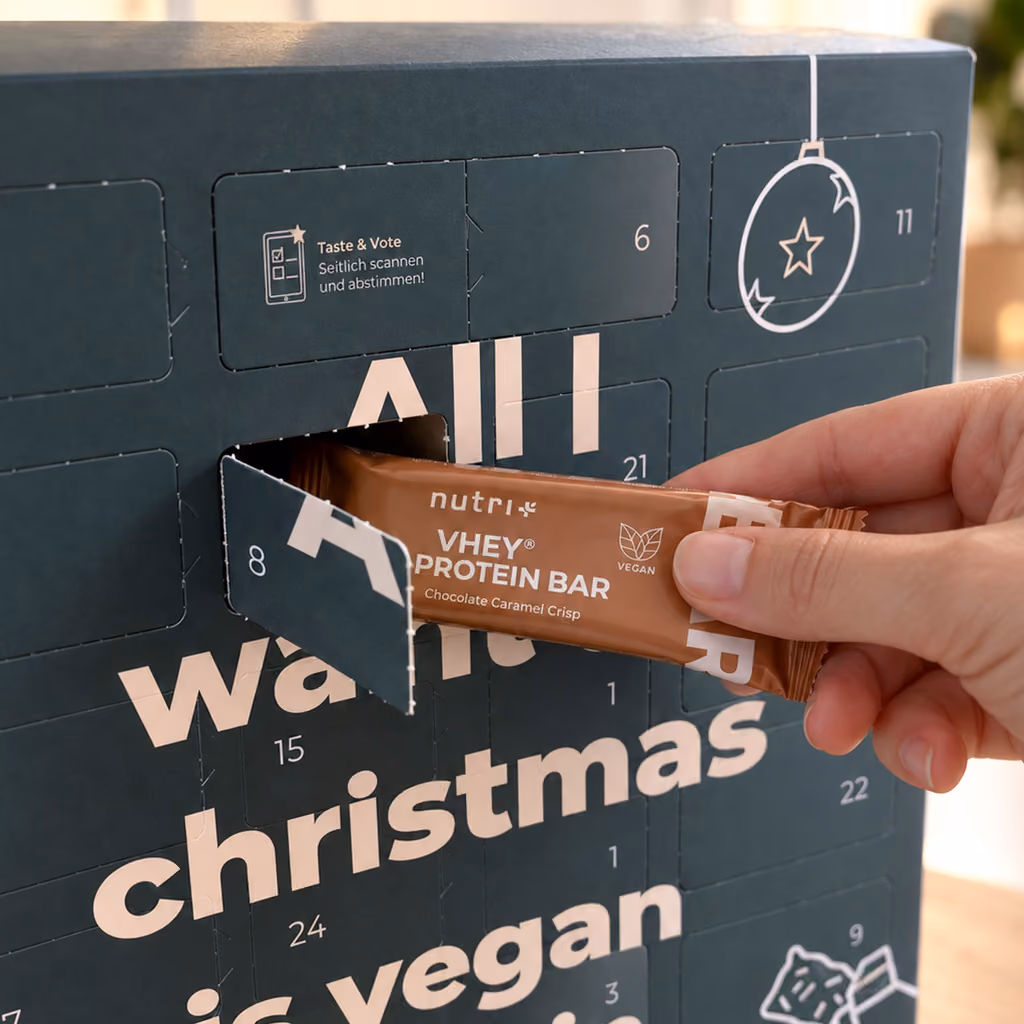 Door 8 of the nutri+ calendar opened on a VHEY protein bar